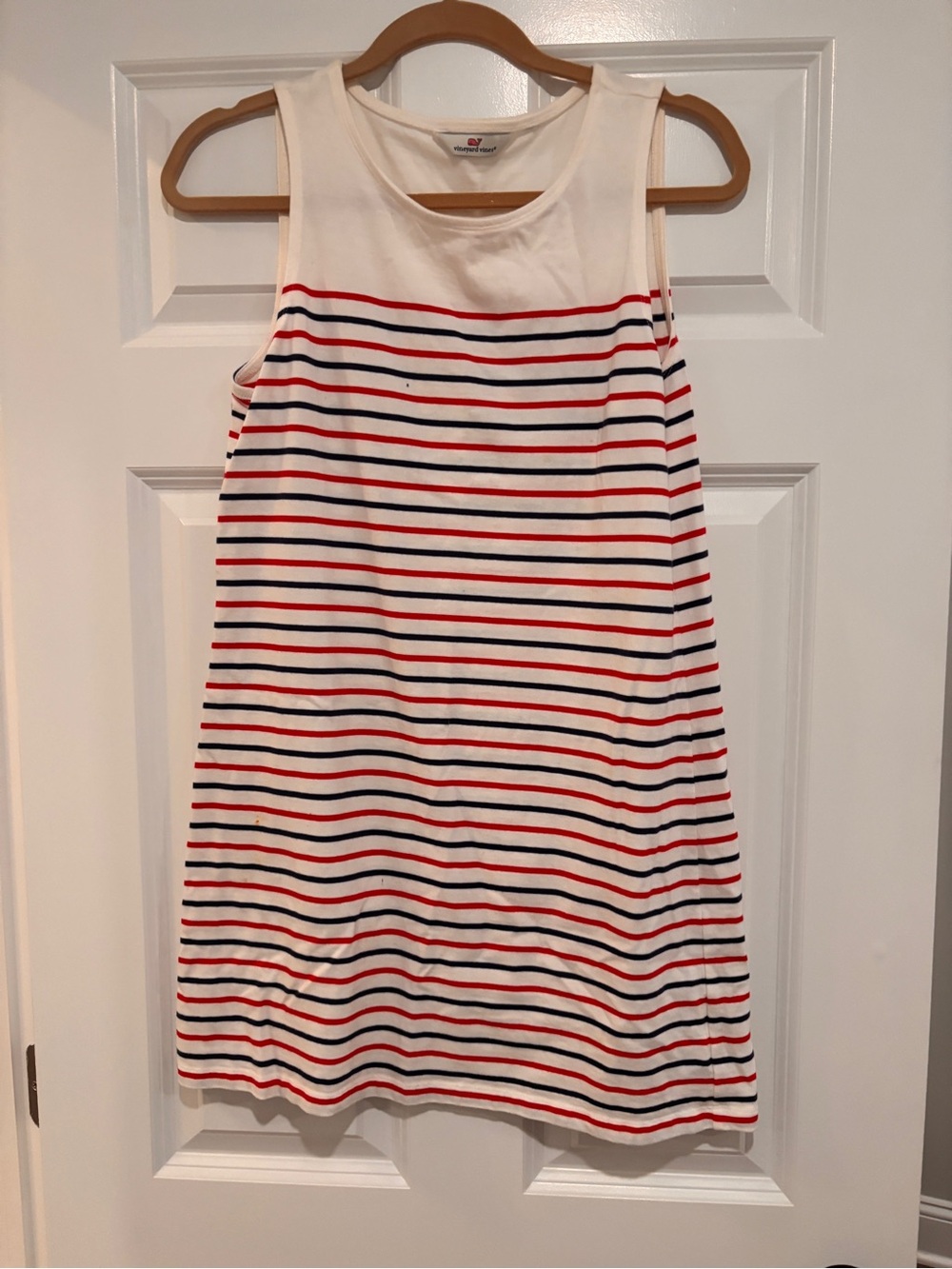 Vineyard Vines White Mini Dress with Red and Navy Stripes